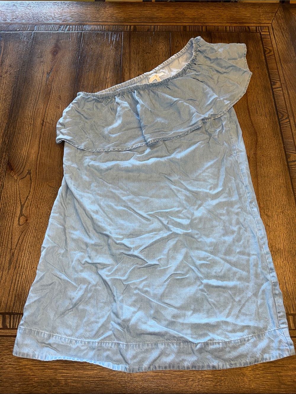 7 For All Mankind One-Shoulder Light Blue Ruffle Jean Dress
